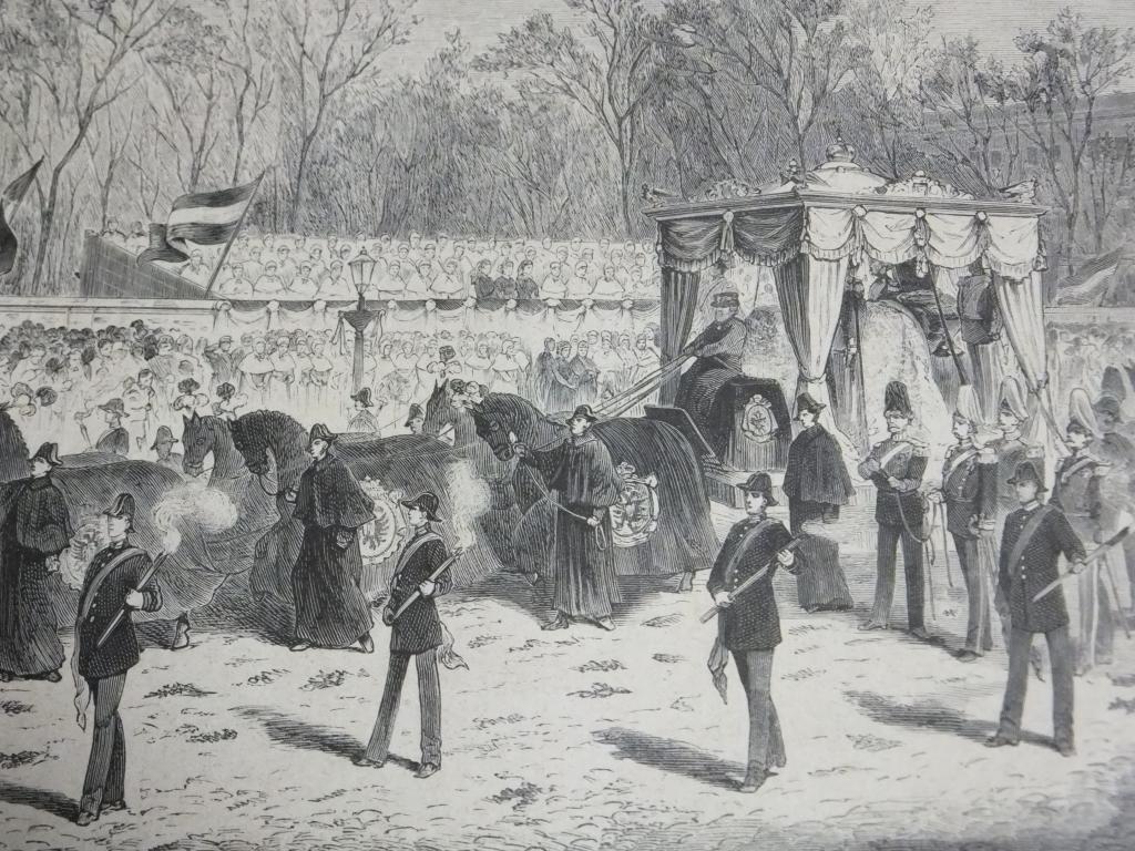 Литография 1881 г. Внук Павла I Принц Ольденбургский Траур Прощание Печальная процессия