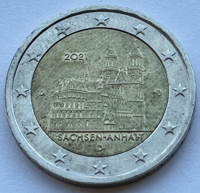 ГЕРМАНИЯ 2 ЕВРО 2021 ГОД САКСОНИЯ-АНХАЛЬТ,МАГДЕБУРГСКИЙ СОБОР D