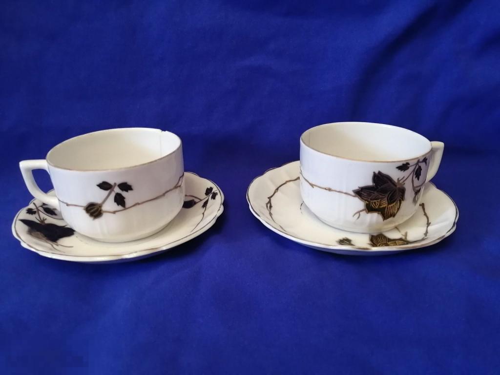 ДВЕ ЧАЙНЫЕ ПАРЫ "ЧЁРНАЯ РОЗА"  Барановка 1935-37 гг.  РЕДКОСТЬ !