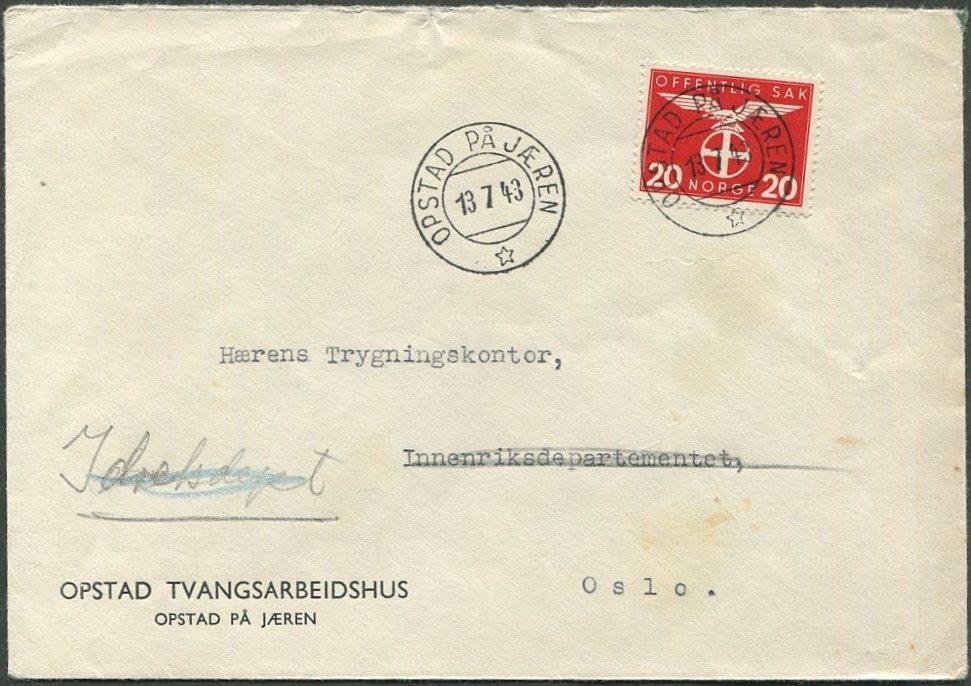Норвегия 1943 ВМВ немецкая оккупация ИСПРАВИТЕЛЬНЫЙ ТРУДОВОЙ ЛАГЕРЬ (тюрьма) служебная почта ⇒ Осло