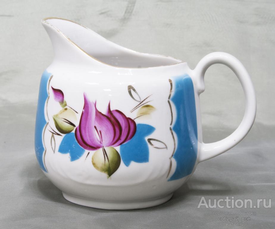 Молочник Голубой узор с цветком, Туймазы, высота 10 см (134)