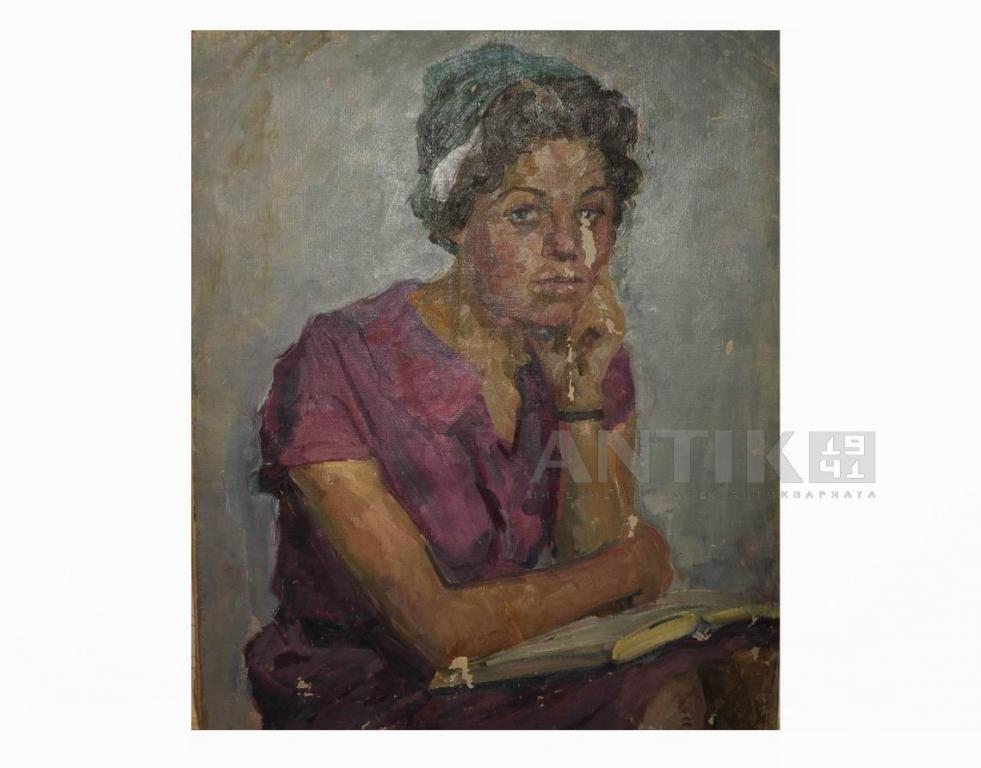 Женский портрет маслом на холсте.  "Школьная учительница", московский живописец В. Арлашин