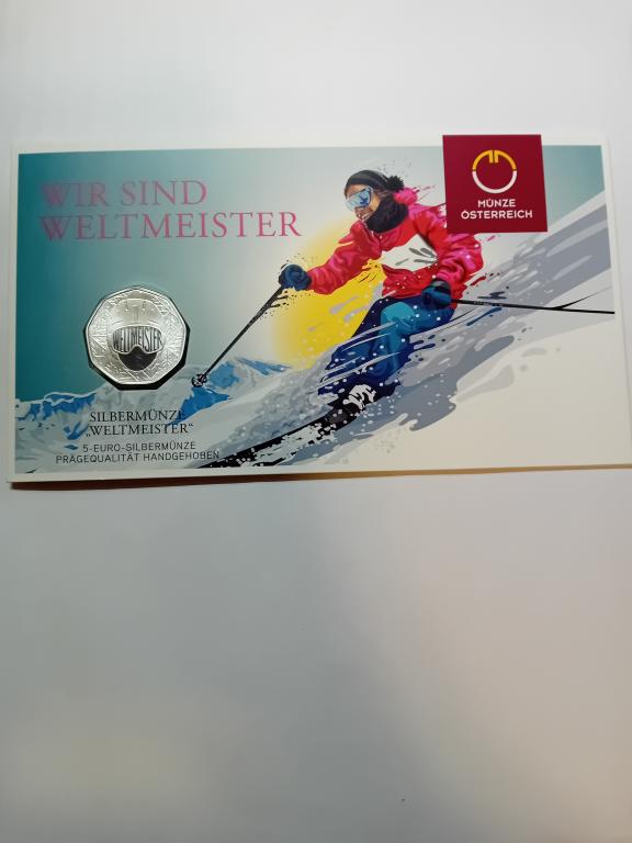 Австрия 5 евро 2024 Чемпионат мира горные лыжи Saalbach BU, серебро. Новинка!