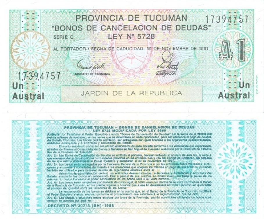 Аргентина 1 аустраль 1988-1991. Провинция Тукуман
