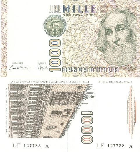 Италия 1000 лир 1982 P109b пресс unc