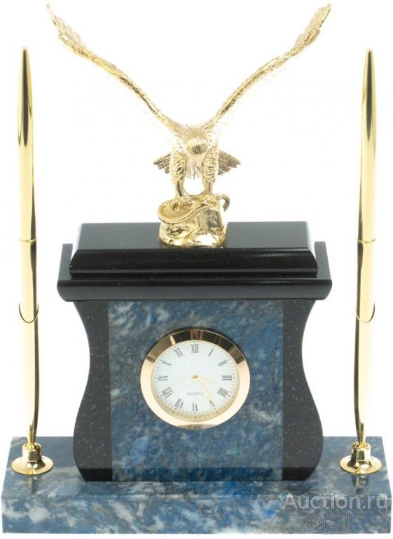 Часы настольные из камня лазурит ОРЁЛ с ручками AZY-128273