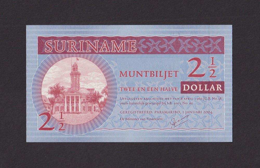 Суринам 2004г 2 1/2 доллара (Pick 156) UNC