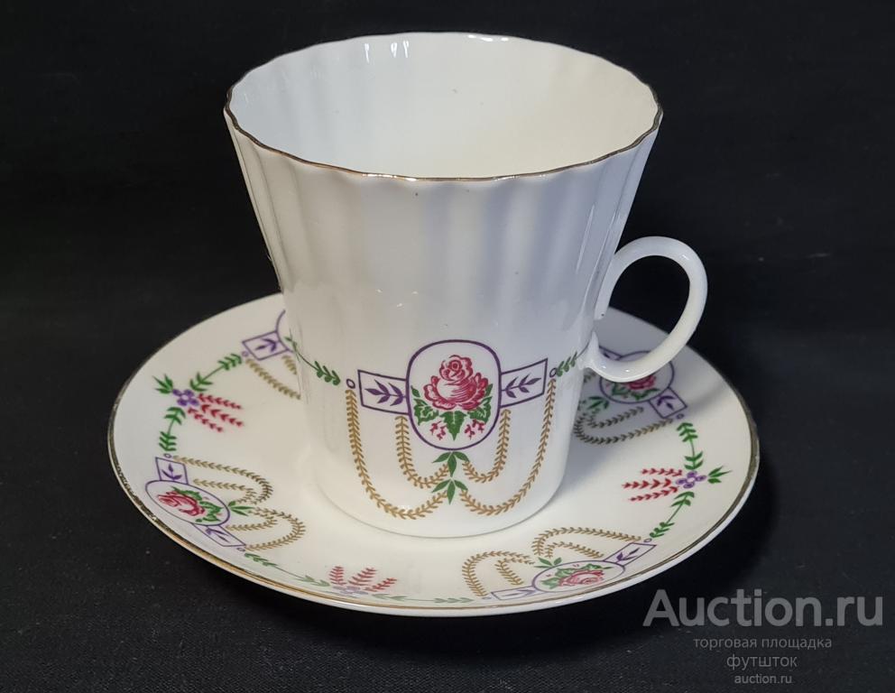 КОФЕЙНАЯ ПАРА РОЗА ЛФЗ КОСТЯНОЙ ФАРФОР СССР ОТЛИЧНОЕ СОСТОЯНИЕ 🔸🔹🔸410 86