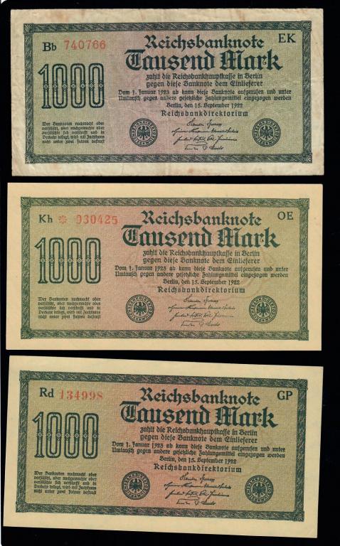 Германия 1000 (тысяча) марок 1922 г. 5 шт