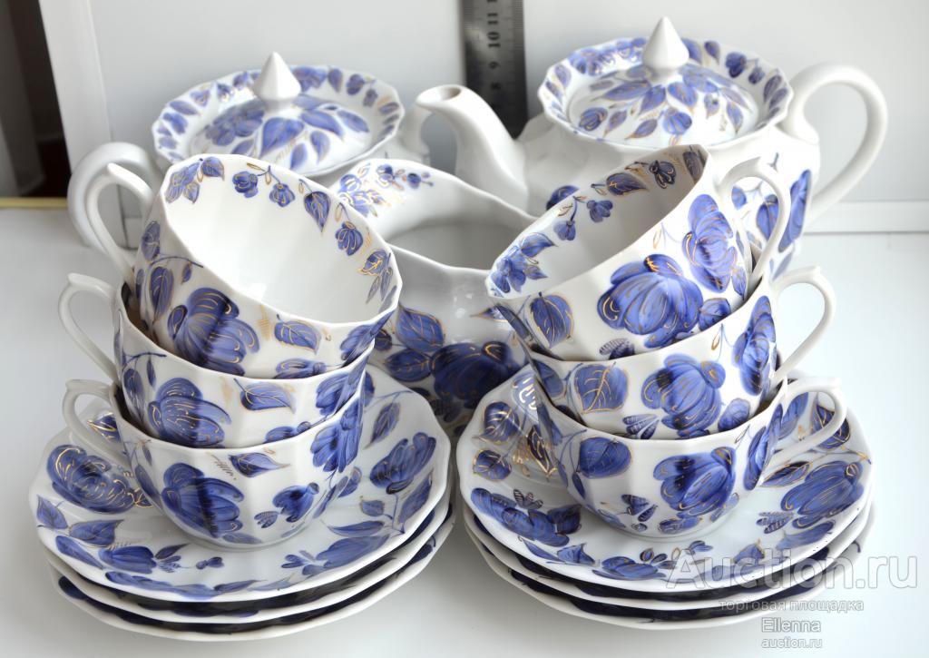 Вербилки. Сервиз чайный 15 предметов Вечерний звон. Франц Гарднер. Живопись Ручная роспись