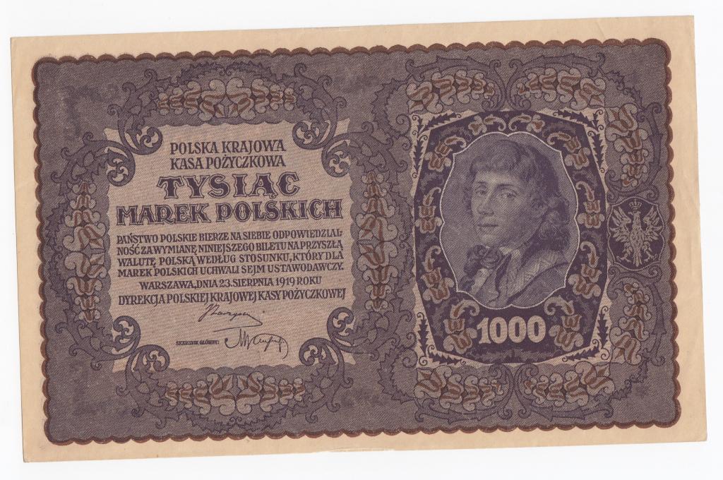 Польша Банкнота 1000 марок 1919 год 1-я серия AU №237003 AUNC (40178)