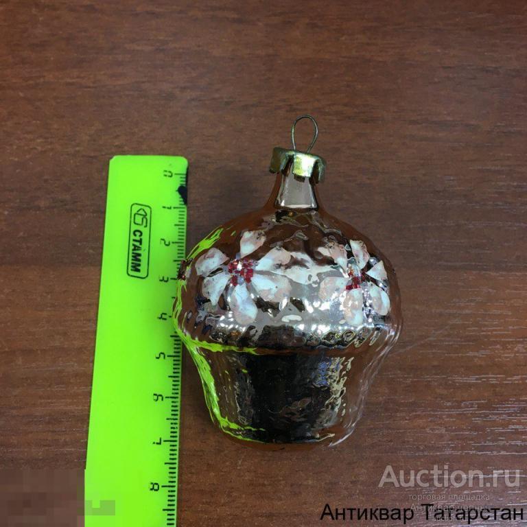 Елочная Игрушка Стекло СССР Розовый Тортик