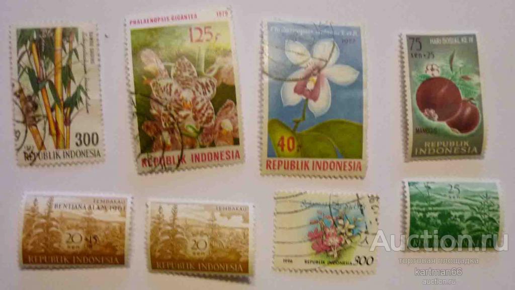 МАРКИ ИНДОНЕЗИЯ  НАБОР ФЛОРА 8 ШТ