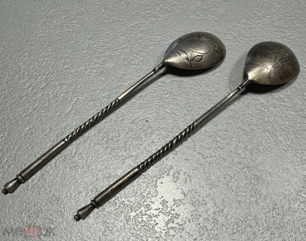 2 чайные ложки, серебро 84 пробы, Российская империя. 13 см
