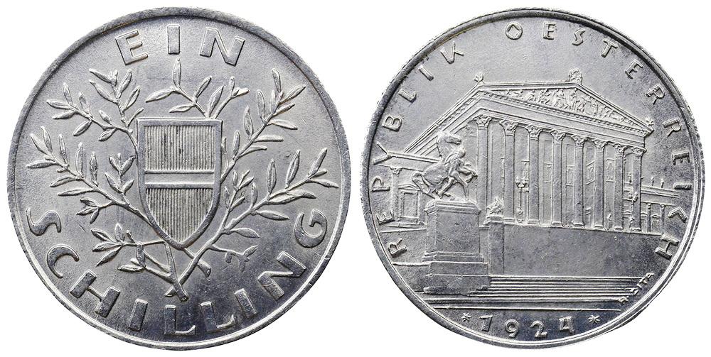 Австрийская республика 1 шиллинг 1924 ННР MS64 (4WF514-0115)