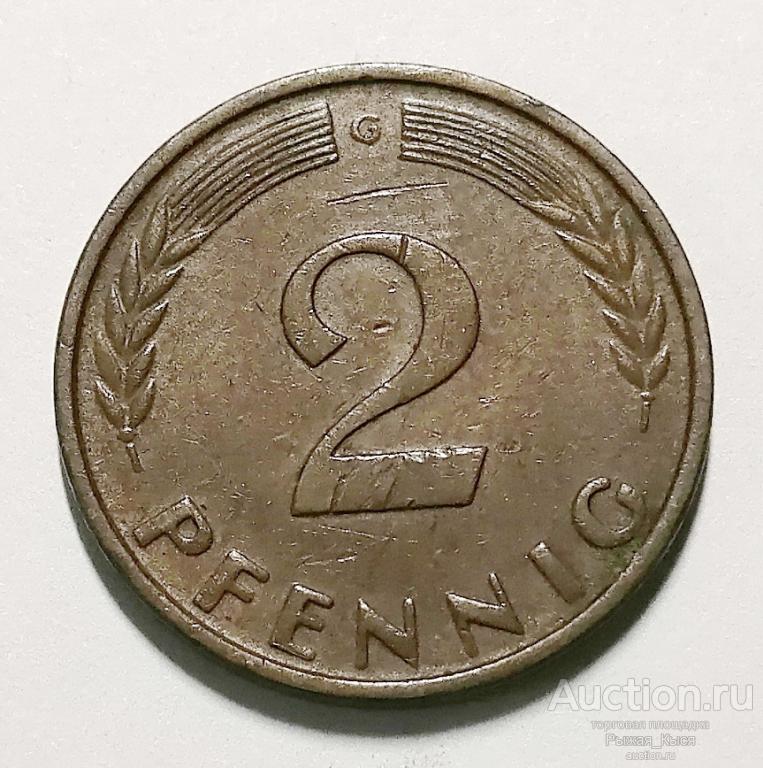 ГЕРМАНИЯ. ФРГ. 2 пфеннинга 1962г   G (Монетный двор Карлсруэ) (020539)