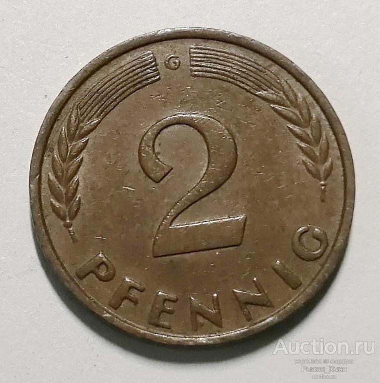 ГЕРМАНИЯ. ФРГ. 2 пфеннинга 1961г  G (Монетный двор Карлсруэ)  (020535)