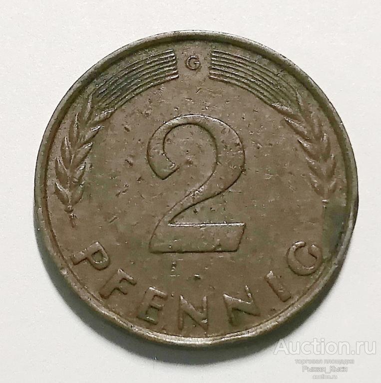 ГЕРМАНИЯ. ФРГ. 2 пфеннинга 1962г   G (Монетный двор Карлсруэ) (020540)