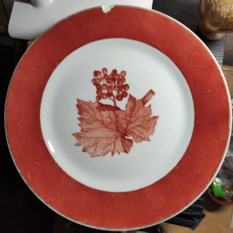 фарфоровая цветная тарелка Кузнецова, фарфор Кузнецов, Императорская Россия