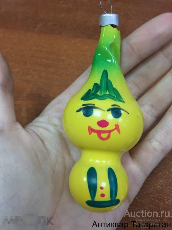 (25698) Елочная игрушка Чиполлино желтый стекло СССР Сказка Редкий раскрас Редкость!