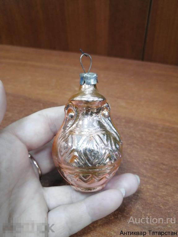 (27680)/1 Ёлочная игрушка Кувшин амфора кумган оранжевый Стекло СССР