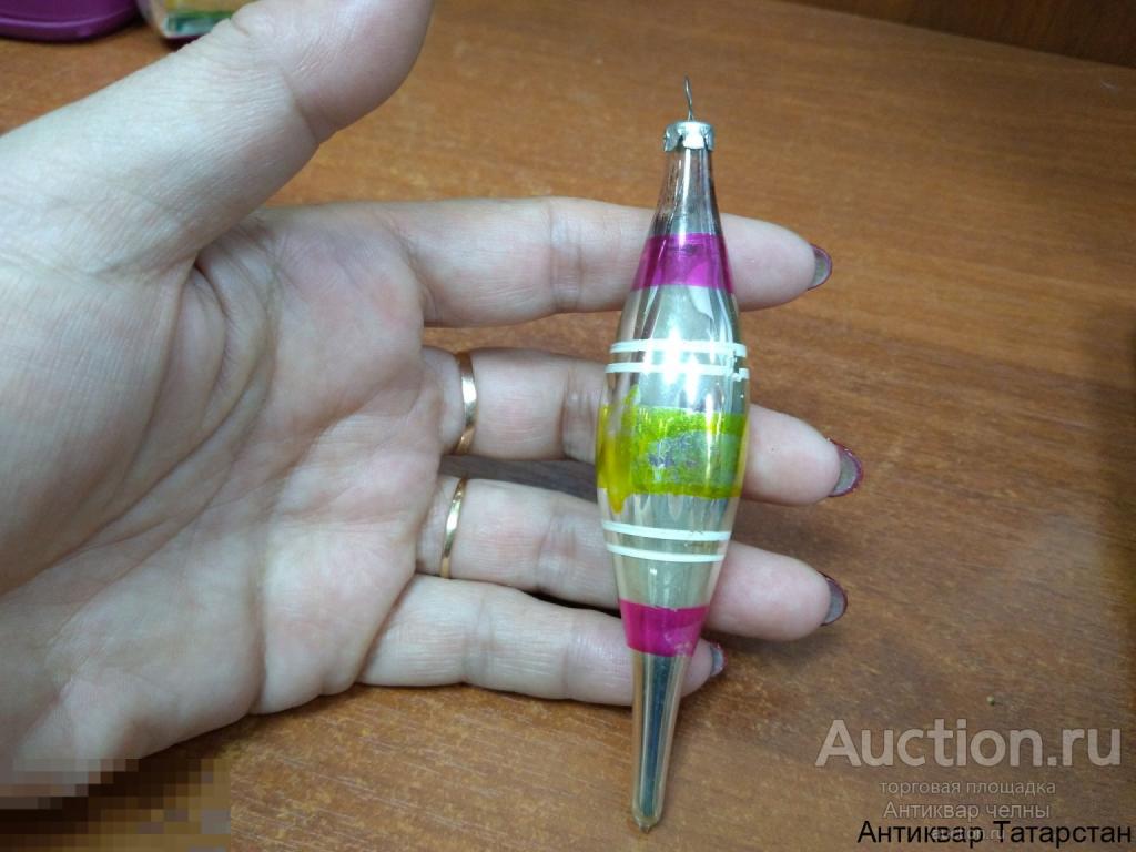 Ёлочная игрушка Сосулька Цветная Стекло СССР