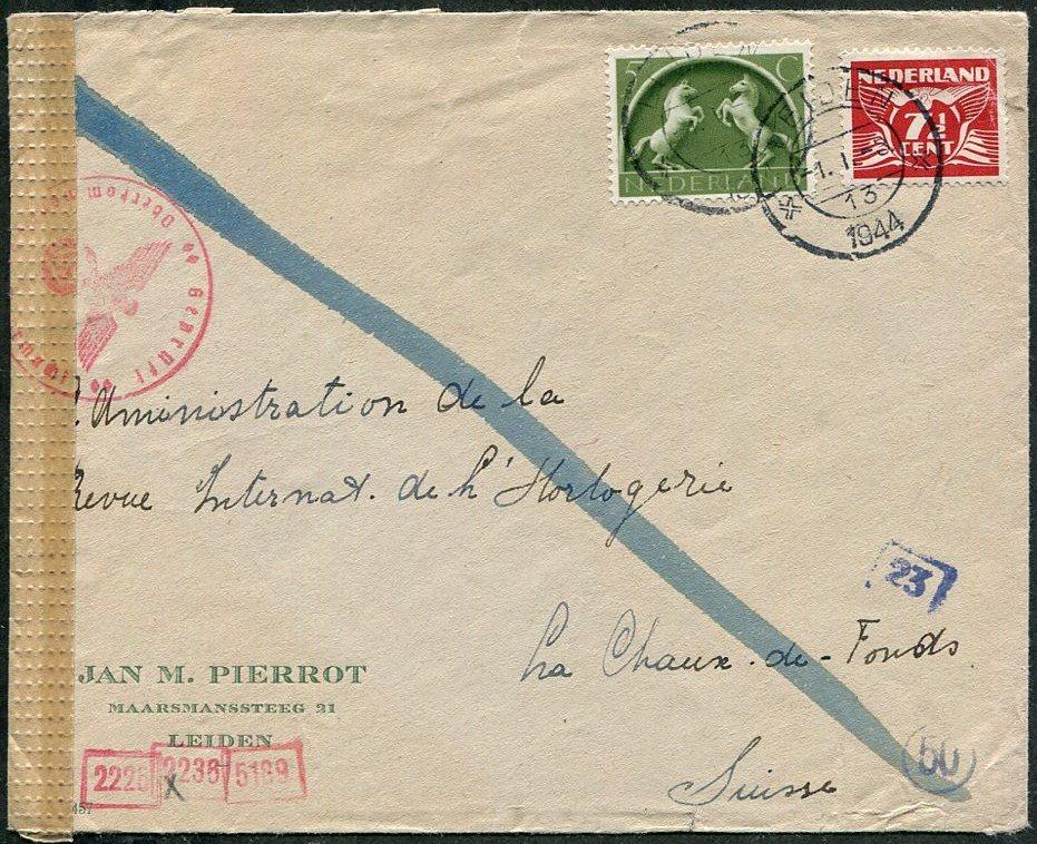 Нидерланды 1944 ВМВ немецкая оккупация Лейден Leiden цензура ⇒ Швейцария