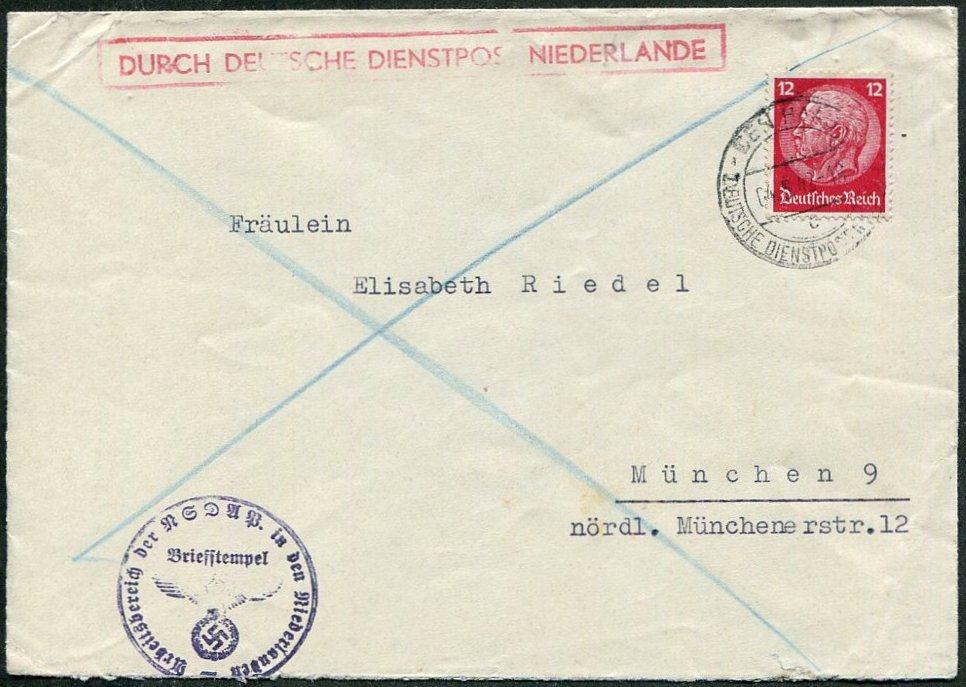 Германия 1942 НИДЕРЛАНДЫ Гаага оккупация DEUTSCHE DIENSTPOST DEN HAAG служебная почта партии NSDAP