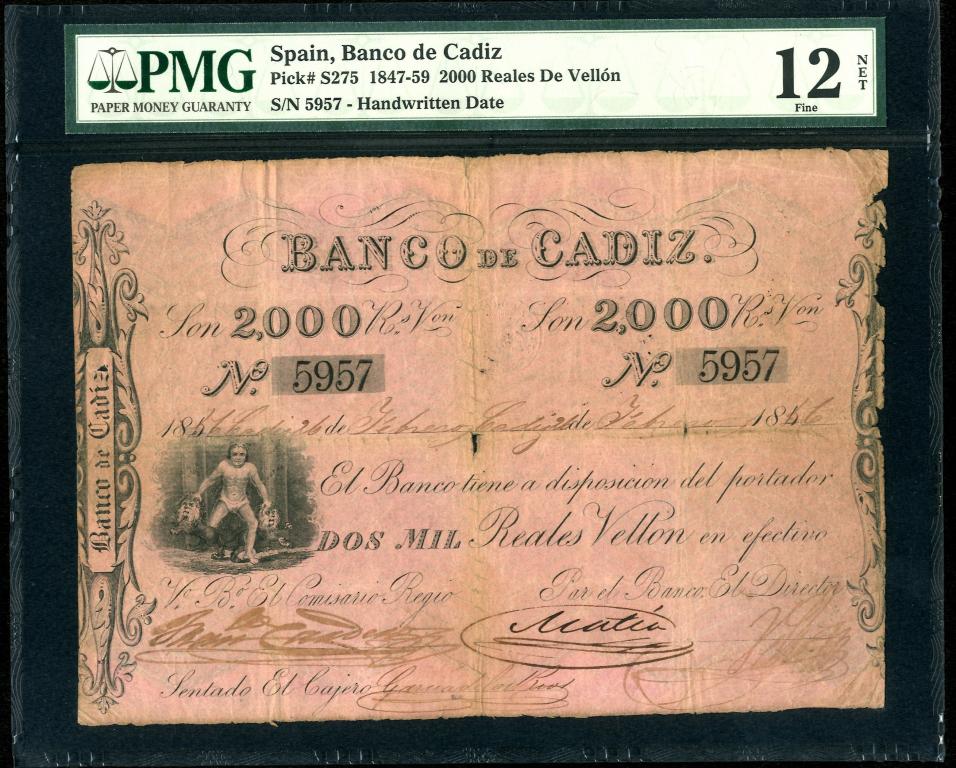 Испания. Банк Кадиз. 2 000 реалов 1847-59 гг.