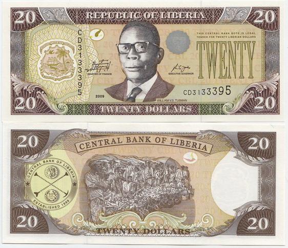 Либерия 20 долларов 2009 UNC
