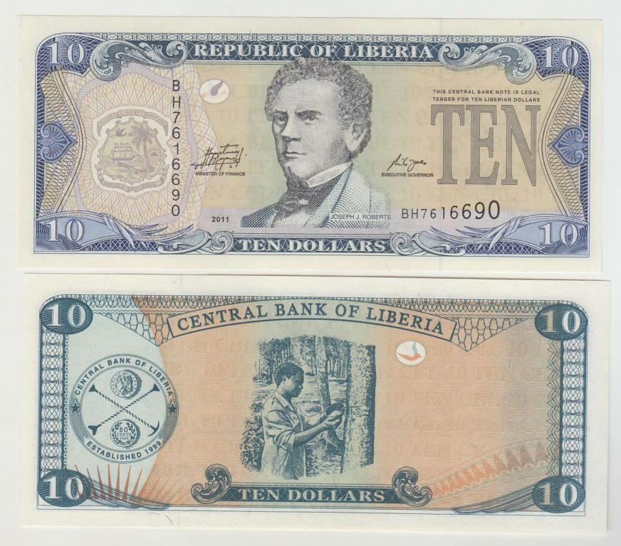 Либерия 10 долларов 2011 UNC