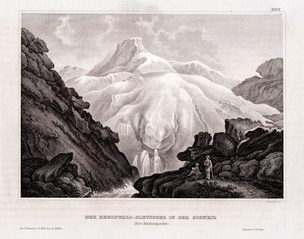Гравюра Ледник Рейнвальда исток Рейна 1844 г...ориг..сост..