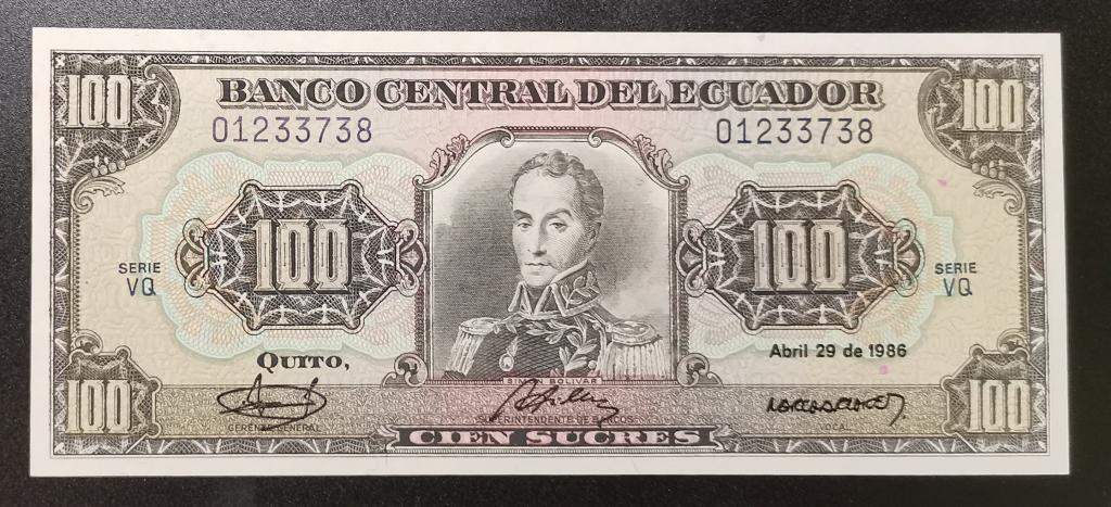 Эквадор 100 сукре 1986 UNC