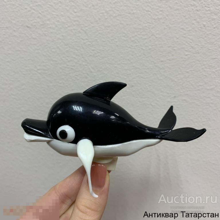 (23575) Игрушка механическая заводная Дельфин черный 1990 год СССР Винтаж!