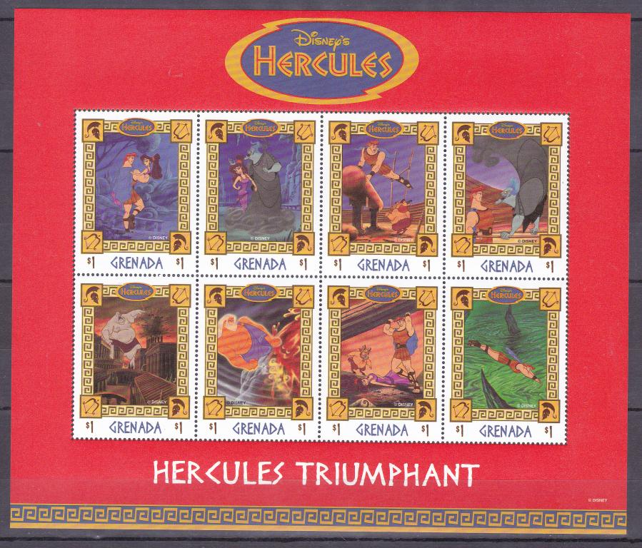 Марки Гренада 1998 г. Уолт Дисней Мультфильм Геркулес МЛ MNH OG **