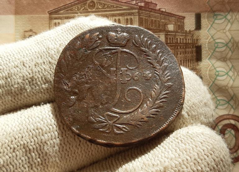 2 КОПЕЙКИ 1764 ПЕРЕЧЕКАН Арматура Барабаны