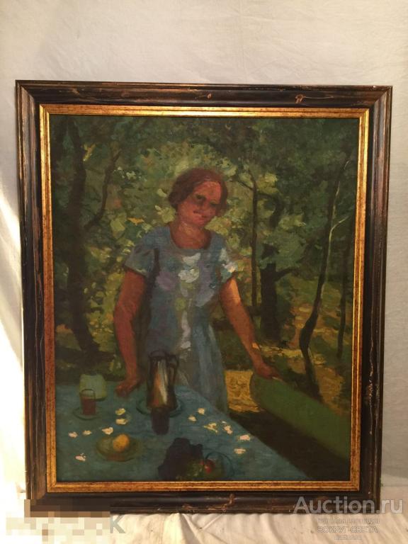 СТАРИННАЯ КАРТИНА (УЛЫБАЮЩАЯСЯ ДЕВУШКА-ЖЕНЩИНА,ЖЕНЩИНА У СЛОТА,ОБЕД,ЗАВТРАК) ХОЛСТ! ЖИВОПИСЬ!