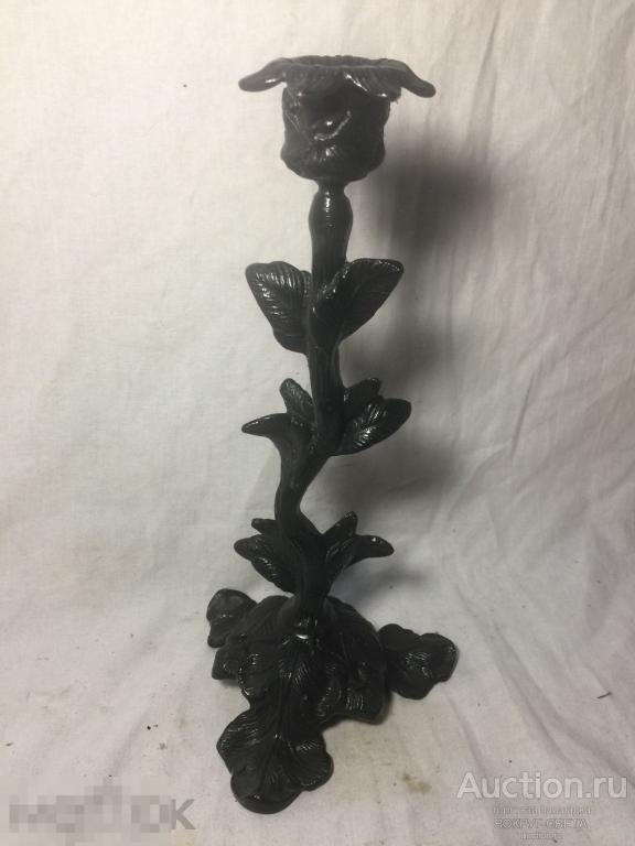 ★★!!!!!!!!!! СТАРИННЫЙ ПОДСВЕЧНИК-КАНДЕЛЯБР (ВИНОГРАДНЫЙ ЛИСТ-СТЕБЕЛЬ) ЧУГУН ! КОМПЛЕКТ! !!!!!!!!!★★