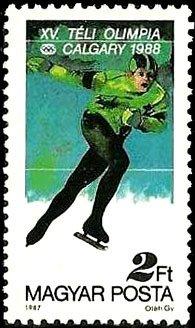 (1987-054) Марка Венгрия "Конькобежец" Зимние ОИ 1988, Калгари II 