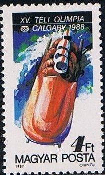 (1987-058) Марка Венгрия "Бобслей" Зимние ОИ 1988, Калгари II 