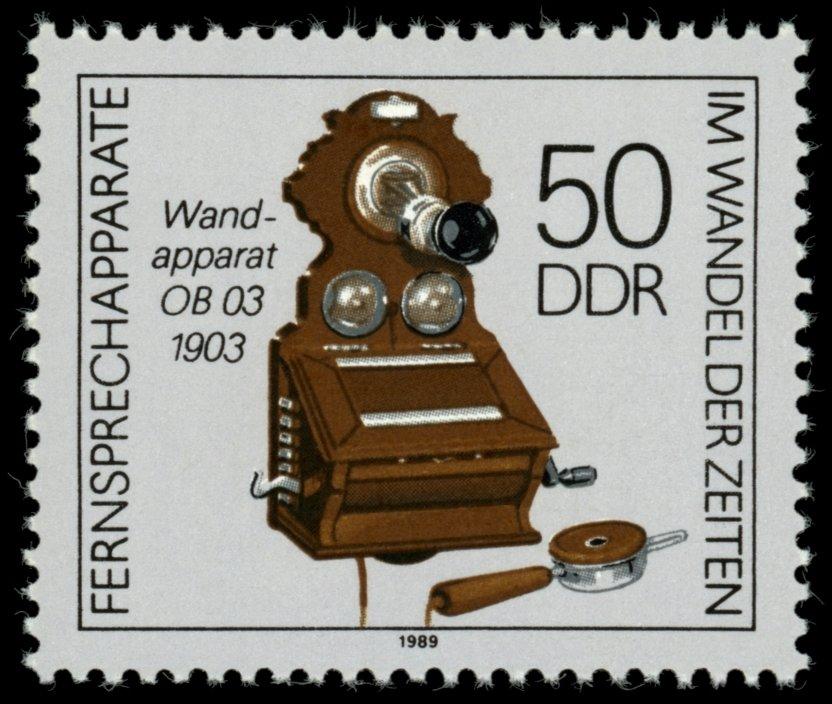 (1989-010) Марка Германия (ГДР) "OB 03 (1903)" Исторические телефоны III O