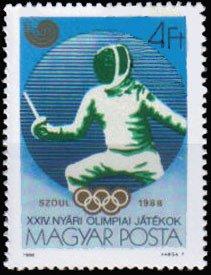 (1988-020) Марка Венгрия "Фехтование" Летние ОИ 1988, Сеул II 
