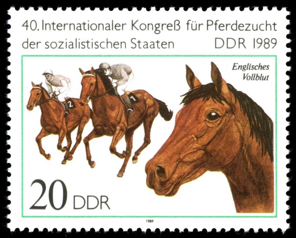 (1989-050) Марка Германия (ГДР) "Чистокровная верховая" Конгресс по коневодству II 
