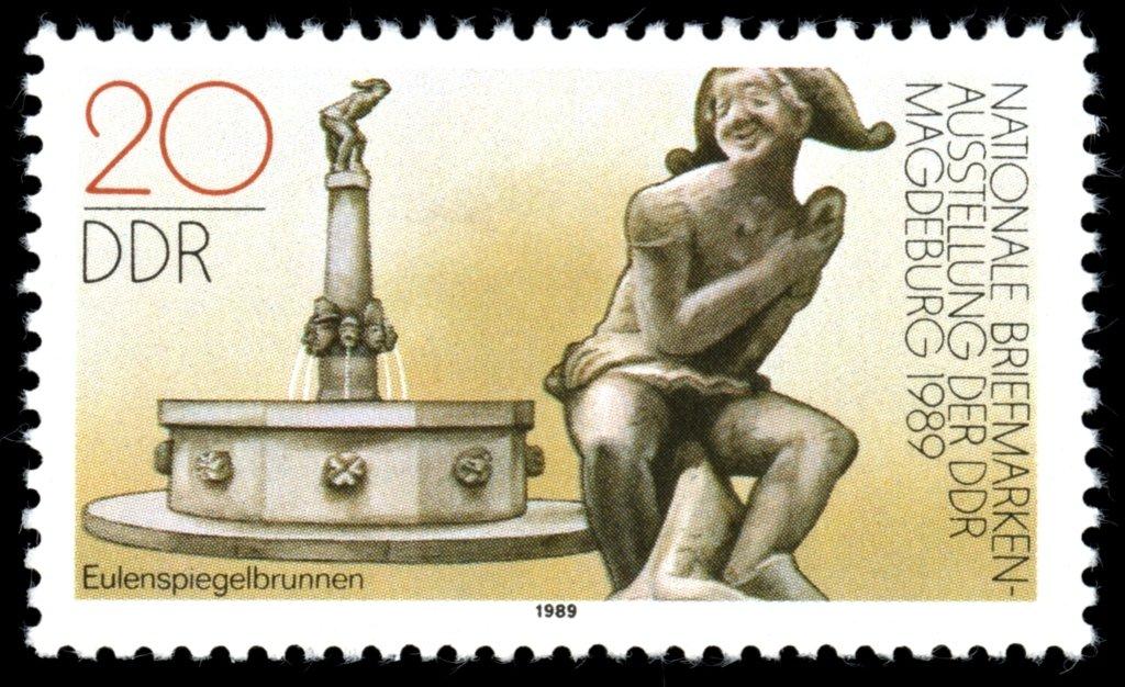 (1989-053) Марка Германия (ГДР) "Фонтан Уленшпигеля" Выставка марок, Магдебург III O
