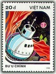 (1988-068) Марка Вьетнам "Корабль на планете" День космонавтики III 