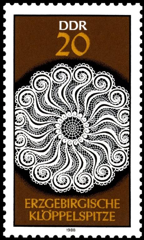 (1988-090) Марка Германия (ГДР) "Кружева 1" Кружева Эржебирге II 