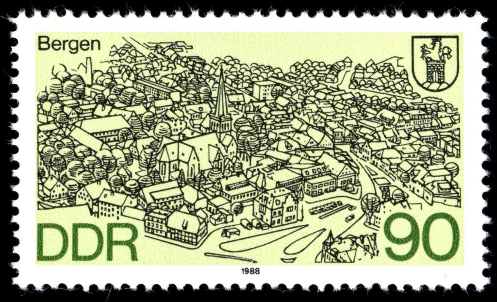(1988-030) Марка Германия (ГДР) "Берген" Города ГДР II 