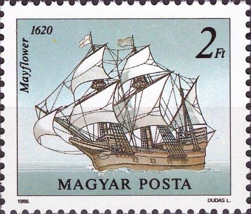 (1988-026) Марка Венгрия "Галеон Мейфлауэр" Парусные суда II 