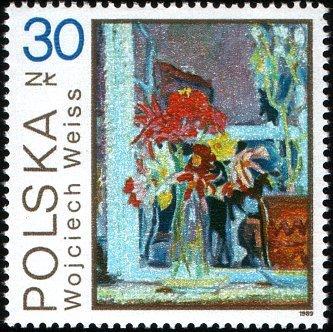 (1989-048) Марка Польша "Войцех Вайс" Цветы: картины в Национальном музее III 