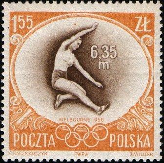 (1956-042) Марка Польша "Эльжбета Мария Кшесиньская" Золотая медаль в прыжках в длину II 